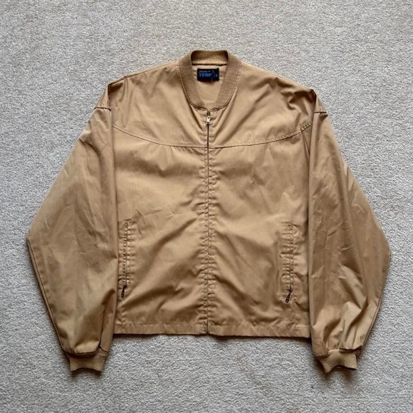 True Vintage 1970s Jockey Trophy Tan Bomber Jacket Lightweight Full Zip Casual‎ - Picture 1 of 8